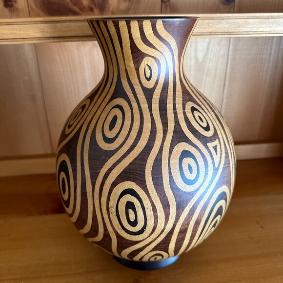 VTG Wooden Global Design Vase 12 in Tall X 10 in Wide X 4.25 in Top Diameter - Picture 5 of 5
